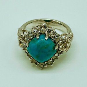 Designer Womens 925 Sterling Silver Turquoise Ring